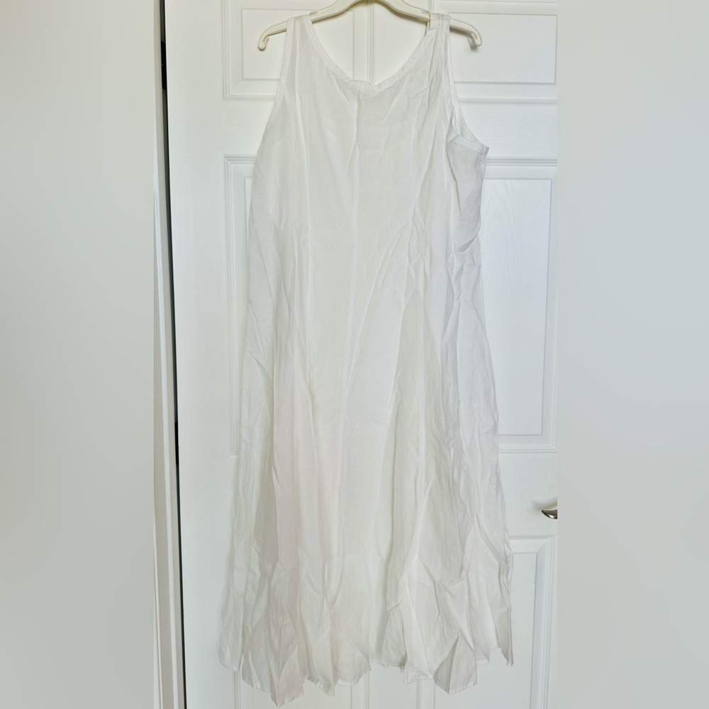 $400 NWT EILEEN FISHER White  Handkerchief w/ Ties Linen Scoop Neck Dress XL - Picture 11 of 15